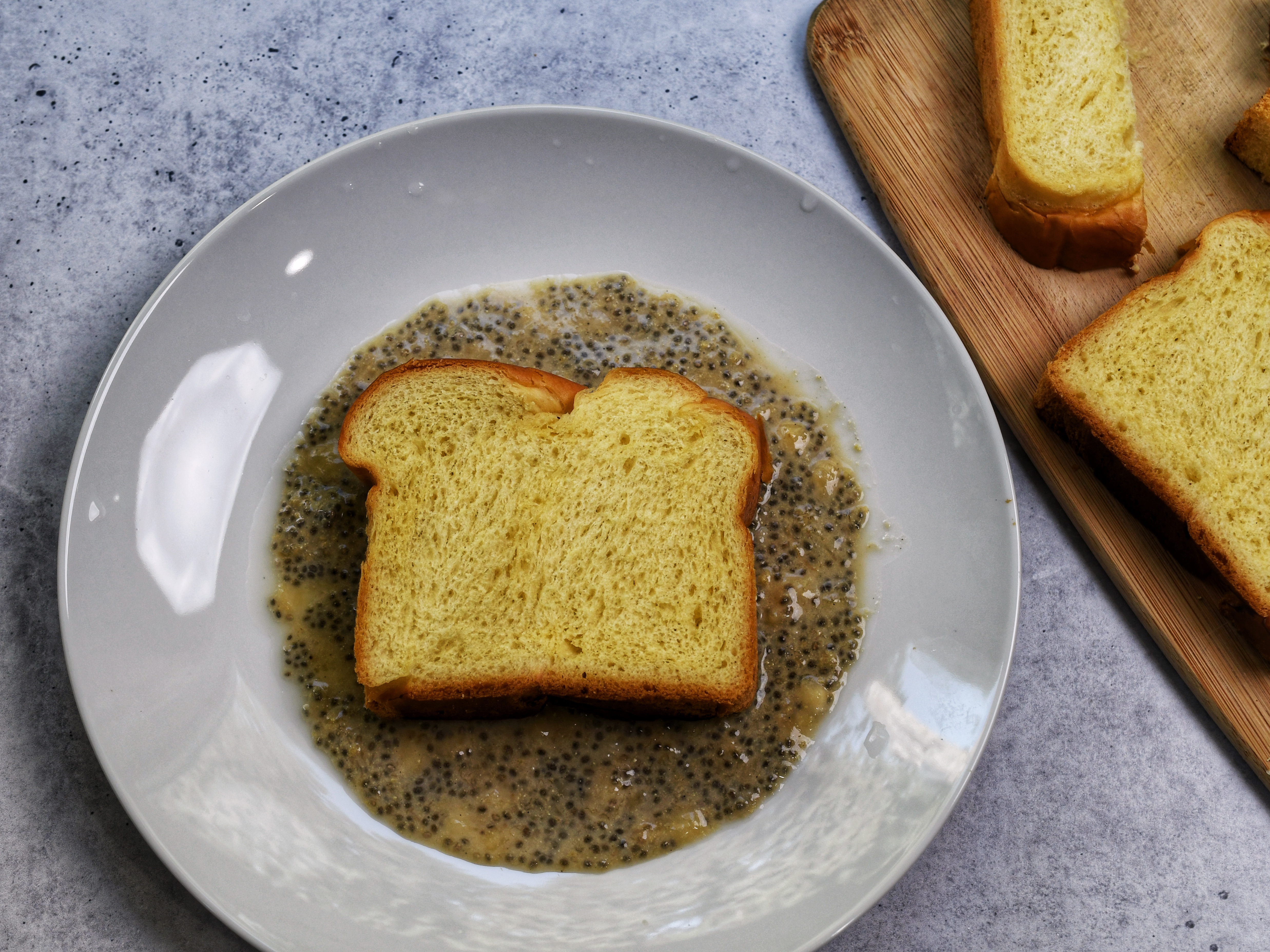 bread soaking in the chia mixture